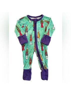Ploom Baby Bamboo Green and Purple Footies with Playful Lava Lamp Print